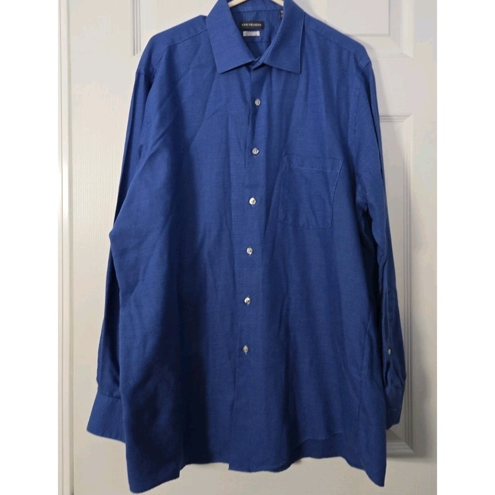 Van Heusen - Sz 15 15 1/2 32-33 - Mens‎ Fitted Button Shirt - Wrinkle Free Blue